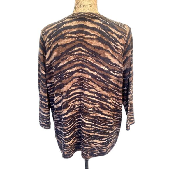 Talbots Pure Merino Wool Sweater‎ Brown Tiger Striped Lightweight Size 2X Petite - Picture 2 of 4